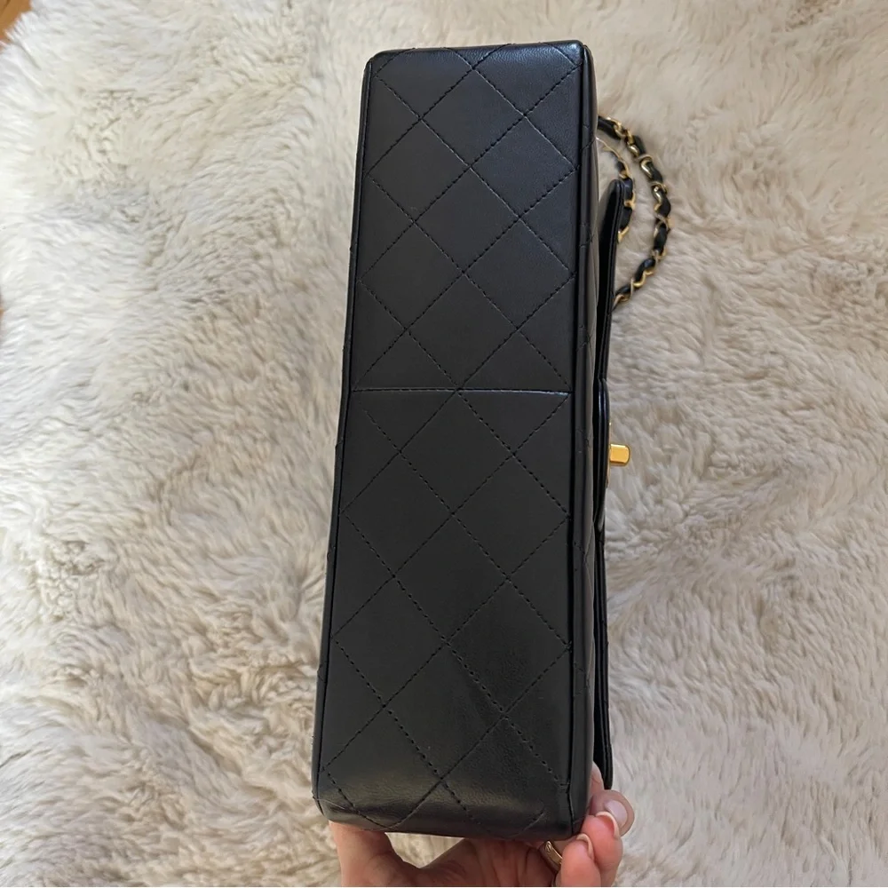 CHANEL Black Quilted Lambskin Classic Flap Bag with Gold Hardware